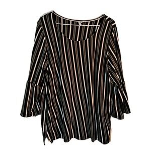 Est. 1946 Womens Blouse Striped Bell Shaped Black Green‎ size 18 20W
